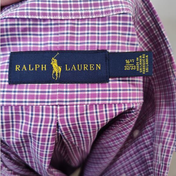 Ralph Lauren Purple Navy White 100% Cotton Button Down, 16.5 32/330 - Picture 8 of 8